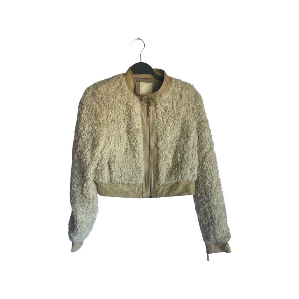 Rebecca Taylor Genuine Leather Cropped Shearling Jacket